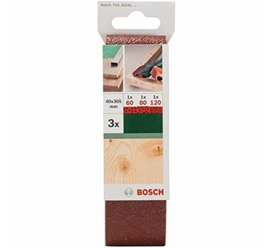 Bosch Schleifband 3 Stück, 40 x303 mm Körnung 60 / 80 / 120  für Bandschleifer