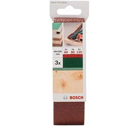 Bosch Schleifband 3 Stück, 40 x305 mm Körnung 60 / 80 / 120  für Bandschleifer