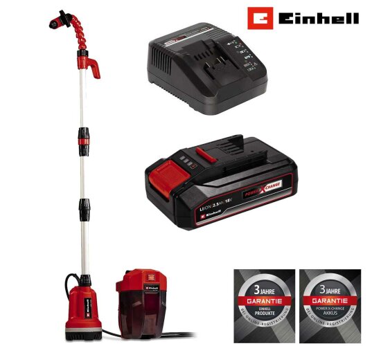 Einhell Akku Regenfasspumpe GE-PP 18 RB Li  18V ( mit Akku 2.5 Ah / Ladegerät ) Power X-Change (18 V, Förderdruck max. 2 bar, max. 3.000 L/h, flexible Batteriebox