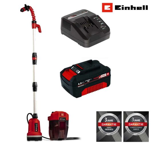 Einhell Akku Regenfasspumpe GE-PP 18 RB Li  18V ( mit Akku 4.0 Ah / Ladegerät ) Power X-Change (18 V, Förderdruck max. 2 bar, max. 3.000 L/h, flexible Batteriebox