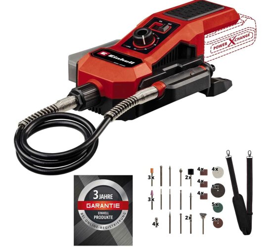 Einhell Akku-Schleif-/Gravur-Werkzeug TE-MT 18/34 Li Solo Power X-Change (18 V, 92 cm Welle mit Gravurstift, Drehzahlregulierung, inkl. 55-tlg. Zubehör-Set, ohne Akku