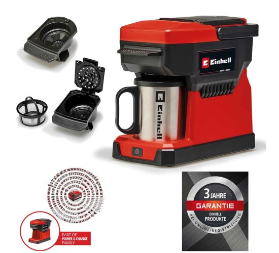 Einhell Akku-Kaffeemaschine TE-CF 18 Li-Solo Power X-Change 18 V, 240 ml Wasserbehälter, für Filterkaffee & Kaffeepads, Tragegriff, inkl. Kaffeetasse mit Deckel, ohne Akku