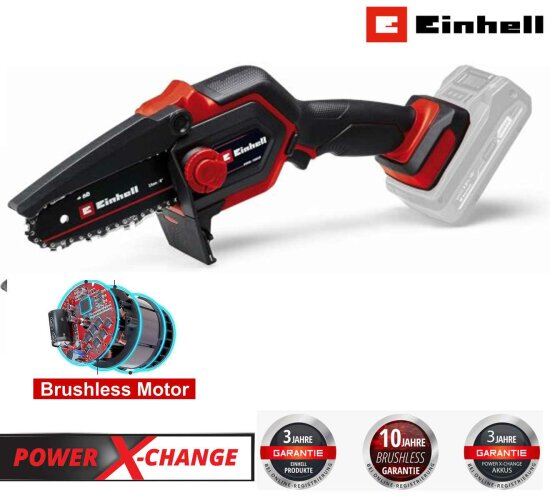 Einhell Akku-Astkettensäge GE-PS 18/15 Li BL-Solo Power X-Change 18 V, Brushless, 12,5 cm Schnittlänge, werkzeugloser Schwert- und Kettenwechsel, ohne Akku