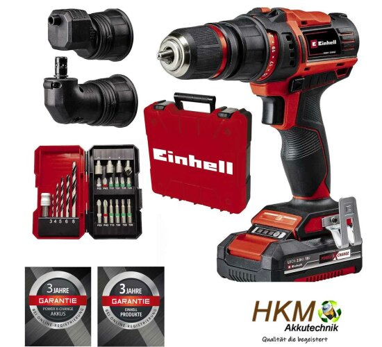 Einhell Akku-Bohrschrauber TE-CD 18/45 3X-Li+22 / 18V 45 Nm,22-tlg.Bitset, 2,0 Ah-Akku, Ladegerät + E-Box