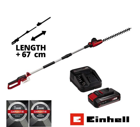 Einhell Akku-Teleskop-Heckenschere GC-HH 18/45 Li T-Solo mit Akku 2.5 Ah und Ladegerä Power X-Change