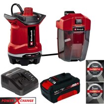 Einhell Akku-Schmutzwasserpumpe GE-DP 18/25 Li-4.0 Ah Power X-Change (18 V, 7.500 L/h Fördermenge, 5 m Förderhöhe, ECO- und BOOST-Modus, mit Akku / Ladegerät