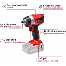 Einhell Professional Akku Schlagschrauber TP-CW 18 Li BL (18 V, 215 Nm, Brushless, Außenvierkant-Aufnahme, Bit-Adapter, LED Licht, ohne Akku) Solo Power X-Change