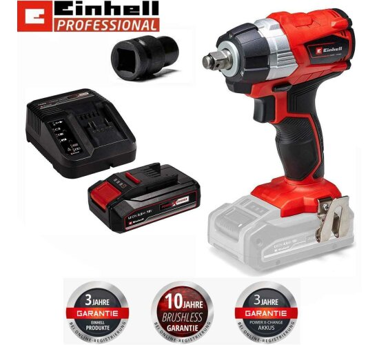 Einhell Professional Akku Schlagschrauber TP-CW 18 Li BL (18 V, 215 Nm, Brushless, Außenvierkant-Aufnahme, Bit-Adapter, mit Akku 2,5 Ah , Ladegerät