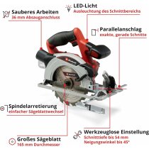 Einhell Akku-Handkreissäge TE-CS 18/165-1 Li-Solo 18 V ohne Akku und Ladegerät Power X-Change