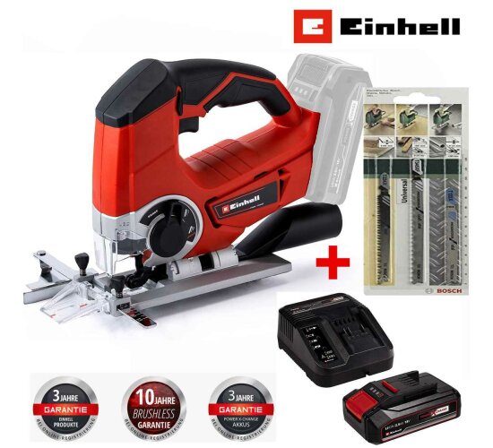 Einhell Akku-Stichsäge TE-JS 18/80 Li- 18 V + Akku 2.5 Ah + 3 Bosch Sägeblätter