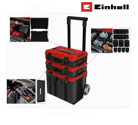Einhell E-Case Tower Systemkoffer-Set (max. 120 kg, 3 Koffer inkl. Zubehör, Aufbewahrung & Transport von Zubehör und Werkzeug, stapelbar