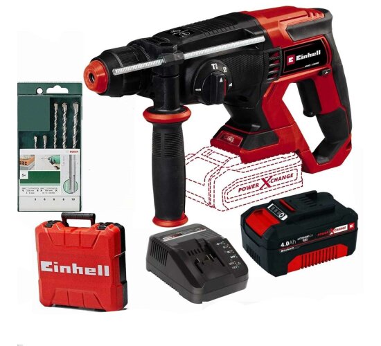 Einhell Bohrhammer TEHD 18/20 Li 18V Akku 4.0 Ah + Bosch Set SDS Me