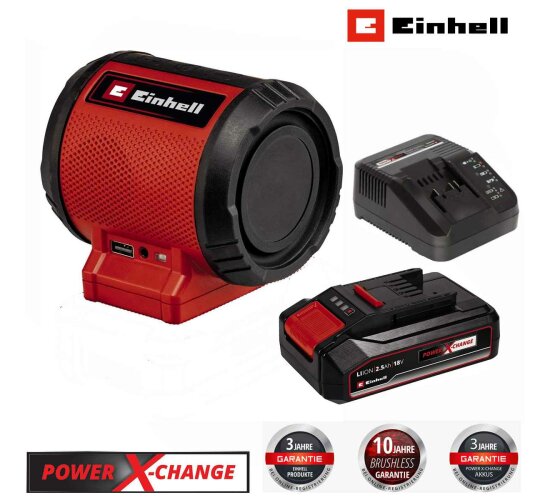 Einhell-Lautsprecher TC-SR 18 Li BT Akku 2.5 Ah, Ladegerät, Bluetooth, AUX-/USB-