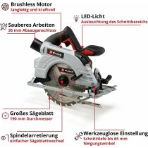 Einhell Akku-Handkreissäge TP-CS 18/190 Li BL- Solo 18V ohne Akku und Ladegerät Power X-Change