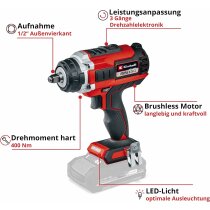 Einhell Pro  Schlagschrauber IMPAXXO 18/450 Akku 4.0 Ah 18V SF-Koffer 3-Gang-Getriebe, Bürstenloser Motor