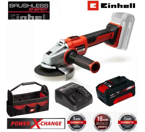 Einhell Professional Akku-Winkelschleifer AXXIO 18/125 Q Li-18V Akku 4 Ah, Ladegerät, Bag