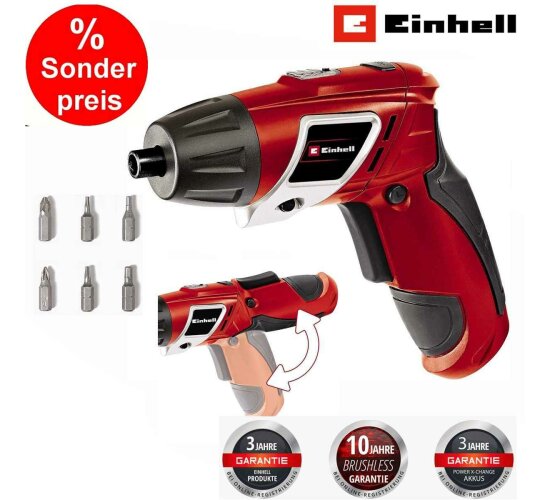 Einhell Akkuschrauber TC-SD 3,6 Li (3,6V, 1300 mAh Drehgelenk im Handgriff, LED-Licht, Softgriff, Ladekontrollleuchte, inkl. 6 Bits