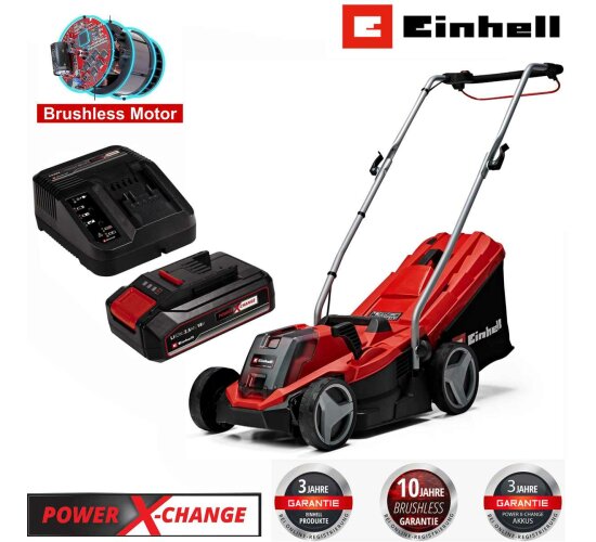 Einhell Rasenmäher GE-CM 18/33 Li 18V Akku 2.5 Ah + Ladegerät Brushless Motor