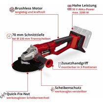 Einhell Professional Akku-Winkelschleifer AXXIO 36/230 Q 36V, 2200 W + 2 Trennscheiben