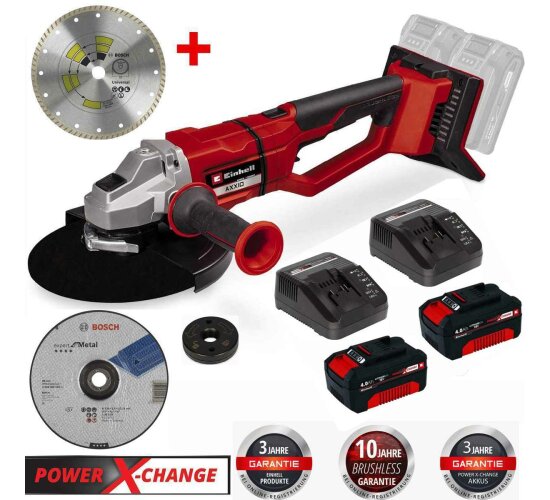 Einhell Professional Winkelschleifer AXXIO 36/230 Q 36V,Akku 4.0 Ah + Bosch Trennscheiben