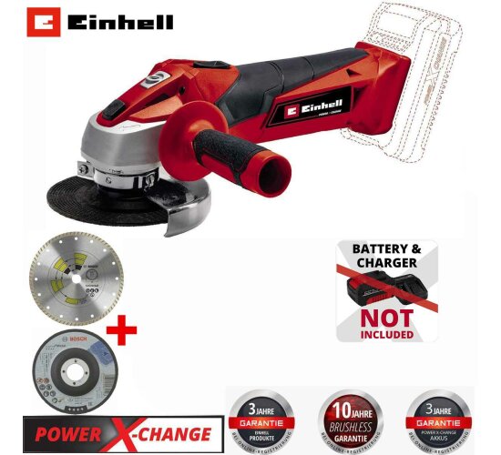 Einhell Akku-Winkelschleifer TC-AG 18/115 18V, 115 mm + 2 Bosch Trennscheiben