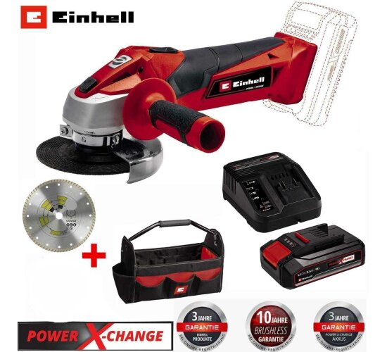 Einhell Winkelschleifer TE-AG 18/115 18V 115 mm +Akku 2.5 Ah, Bag Diamant Trennscheibe