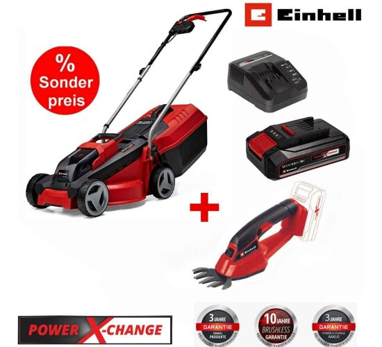 Einhell City Rasenmäher GE-CM 18V + Grasschere,  Akku 2.5 A Ladegerät