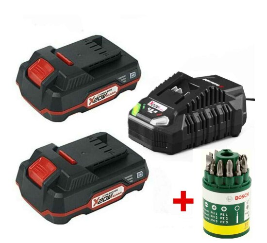Starterset  Parkside 2 x Akku 20V -  2.0 Ah PAP 20 und Ladegerät 4.5 A + Bosch Bitset 10 tlg