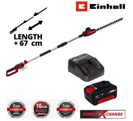 Einhell Akku-Teleskop-Heckenschere GC-HH 18/45 Li T-Solo mit Akku 4.0 Ah und Ladegerät Power X-Change