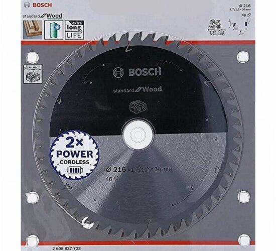 Bosch Akku-Kreissägeblatt Standard for Wood, 216 x 1,7/1,2 x 30, 48 Zähne