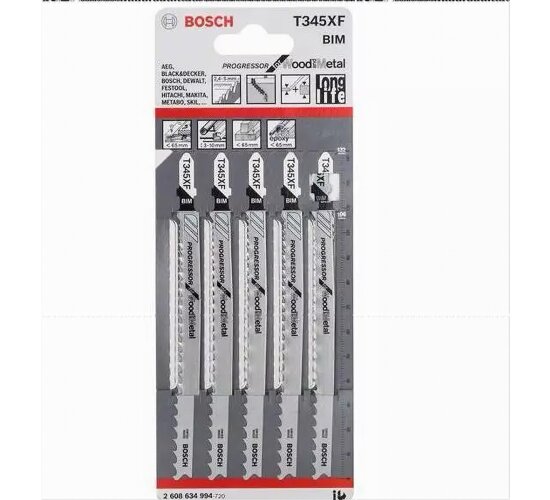 Bosch Stichsägeblatt T345XF, Progressor for Wood and Metal, 5er-Pack
