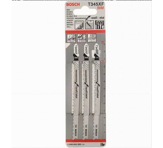 Bosch Stichsägeblatt T345XF Progressor for Wood and Metal, 3er-Pack