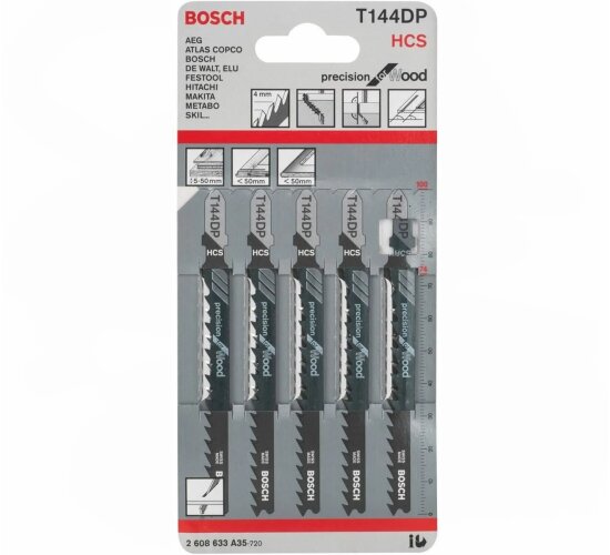Bosch Stichsägeblatt 5 Stück T144DP HCS Precision for Wood Holz