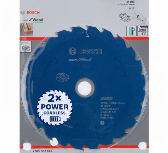 Bosch Akku-Kreissägeblatt Expert for Wood, 190 x 1,5/1 x 30, 24 Zähne