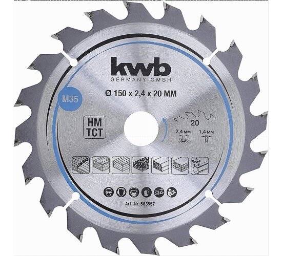 kwb Kreissägeblatt 150 x 20 Z20 für Weich - Hartholz,Spanplatten usw