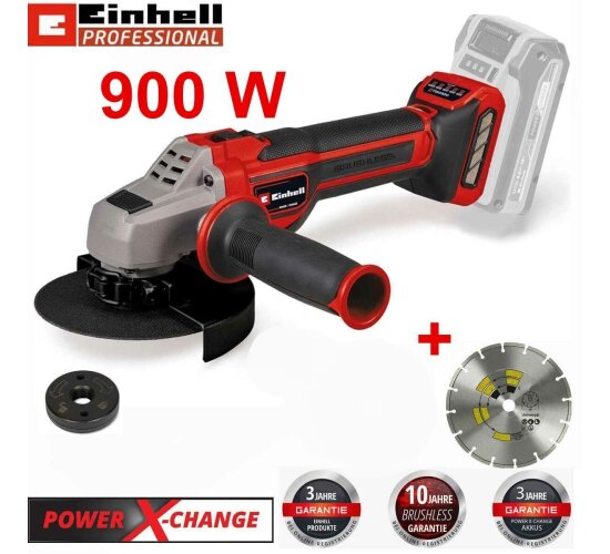 Einhell Professionel Akku-Winkelschleifer TP-AG 18/125 CE Q Li-18V Solo + Diamant Trennscheibe