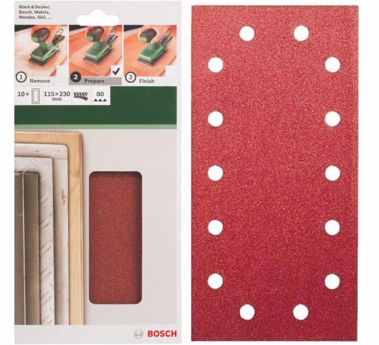 Bosch Schleifblatt Klett 10 x, 115 x 230 mm, K 80 für Schwingschleifer