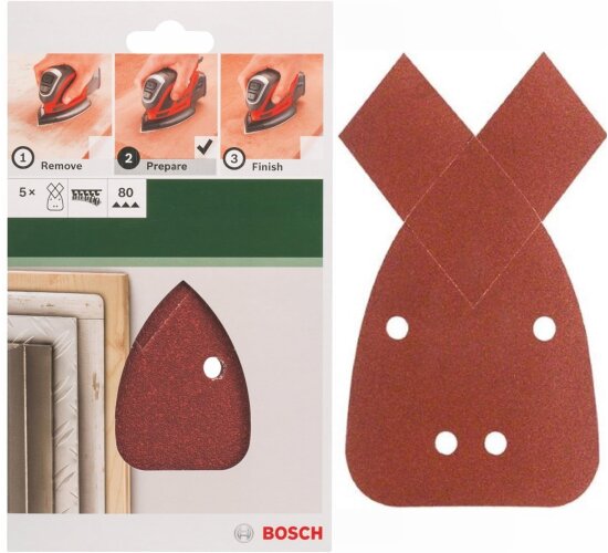 Bosch Schleifblatt 5 Stk, 95 x 135 mm K 80 für Black + Decker Mouse, PSM primo