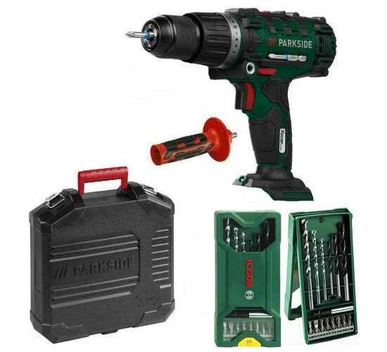 PARKSIDE 20V Akku-Schlagbohrschrauber PSBSA 20-Li C3 Solo + Bosch Bohrer Set