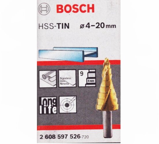 Bosch Stufenbohrer HSS-TiN, 4 - 20 mm, 8 mm, 75 mm, 9 Stufen