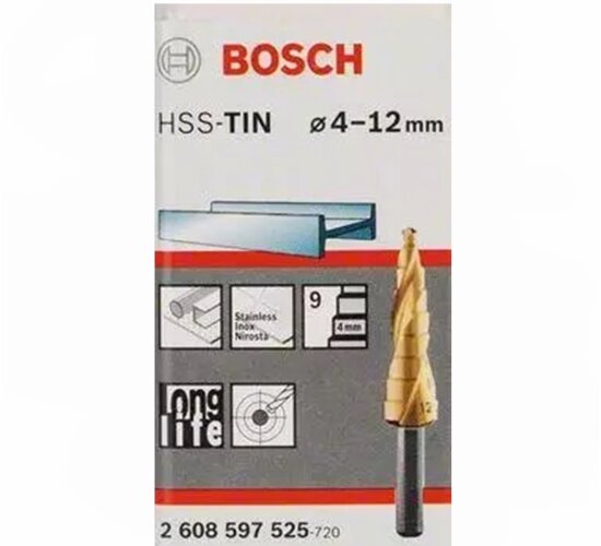 Bosch Stufenbohrer HSS-TiN, 4 - 12 mm, 6 mm, 65 mm, 9 Stufen