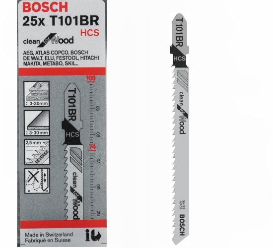 Bosch Stichsägeblatt 25x T 101 BR Clean Wood für Weichholz, Sperrholz