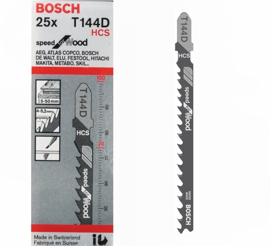 Bosch 25x T144D Speed for Wood Stichsägeblatt für Weichholz, Grobspanplatte, Länge 100 mm