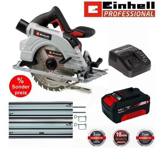 Einhell Handkreissäge TP-CS 18/190 Li BL- 18Vmit Akku 4.0 Ah Ladegerät + Schiene