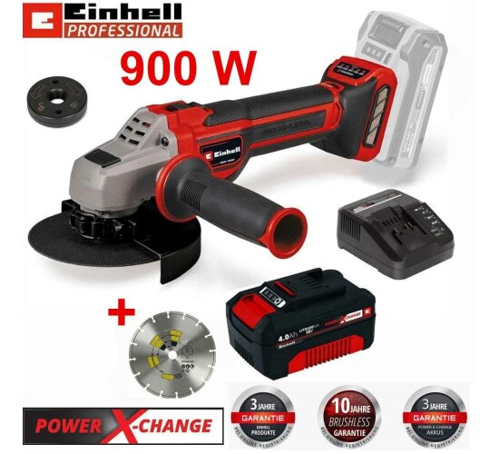 Einhell Pro Winkelschleifer TP-AG 18/125 CE Q Li-18V Akku 4.0 Ah + Diamant Trennscheibe