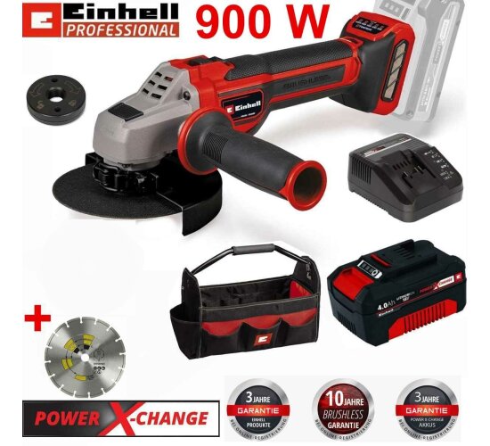 Einhell Winkelschleifer TP-AG 18/125 CE Q Li-18V Akku 4.0 Ah, Trennscheibe, Bag