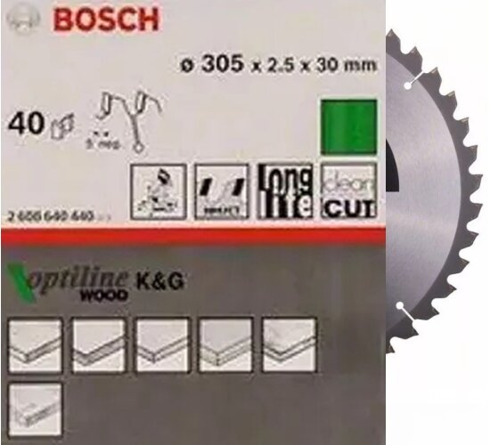Bosch Kreissägeblatt 305 mm x2,5 x 30 mm x 40T Optiline Holz