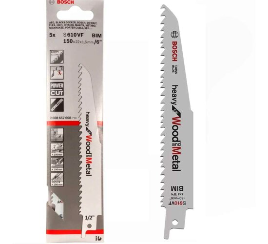 5 x Bosch Säbelsägeblatt S610DF Heavy for Wood and Metal