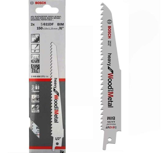 2 x Bosch Säbelsägeblatt S611DF 150 mm Heavy for Wood and Metal