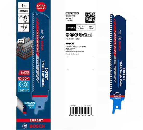 Bosch Thick Tough Metal S955CHC  Zäher Stahl, Gusseisen, L150 mm Säbelsägeblatt